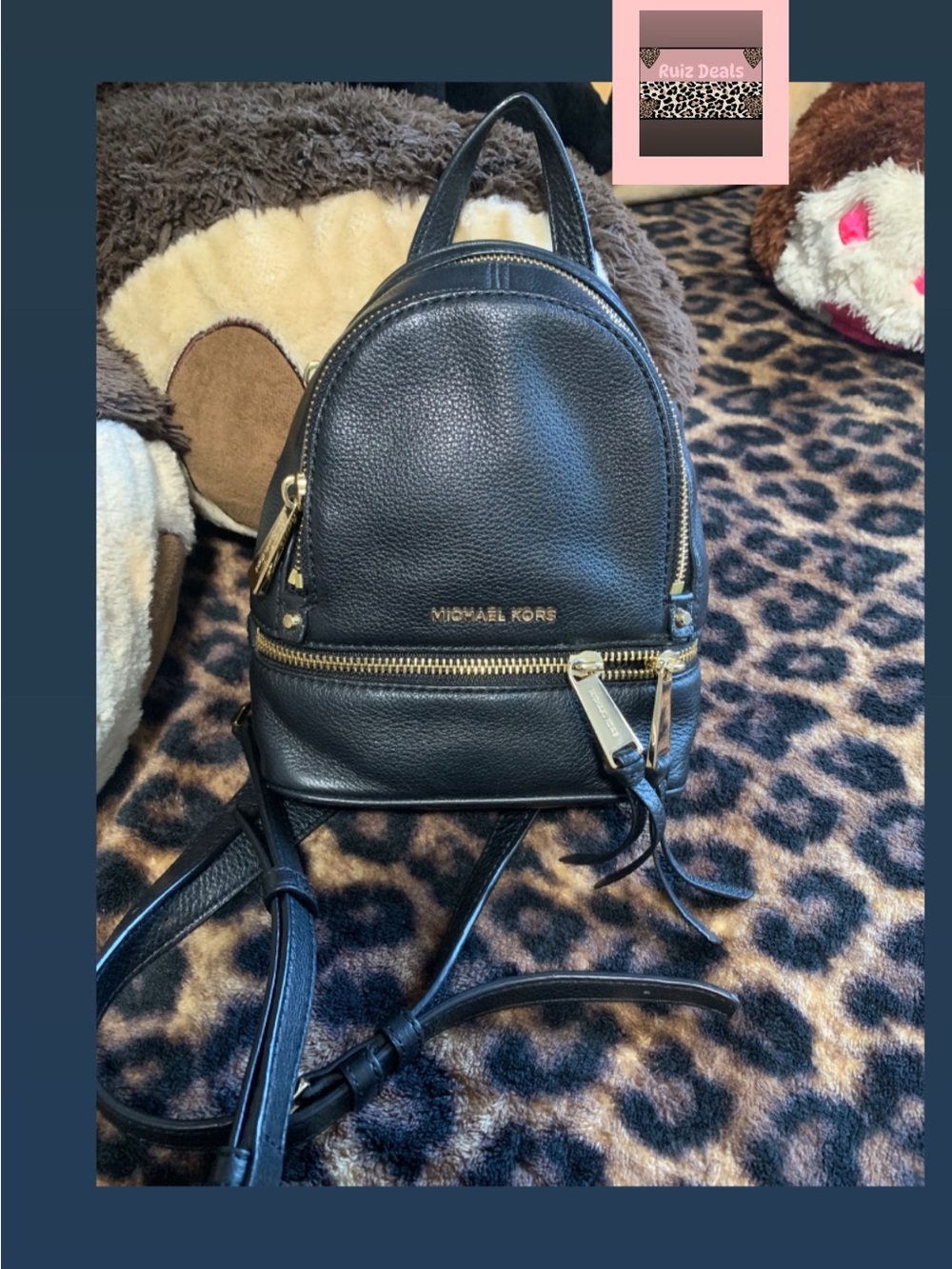 Michael Kors Black Pebbled Leather Mini Backpack with Gold Hardware